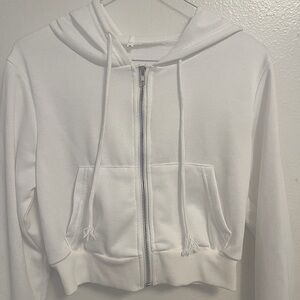 White Cropped Zip Up Sweater Size Small